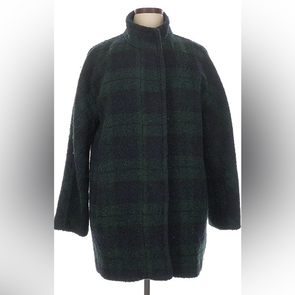 Size 14 J. Crew green plaid coat wool blend textured - Picture 1 of 3